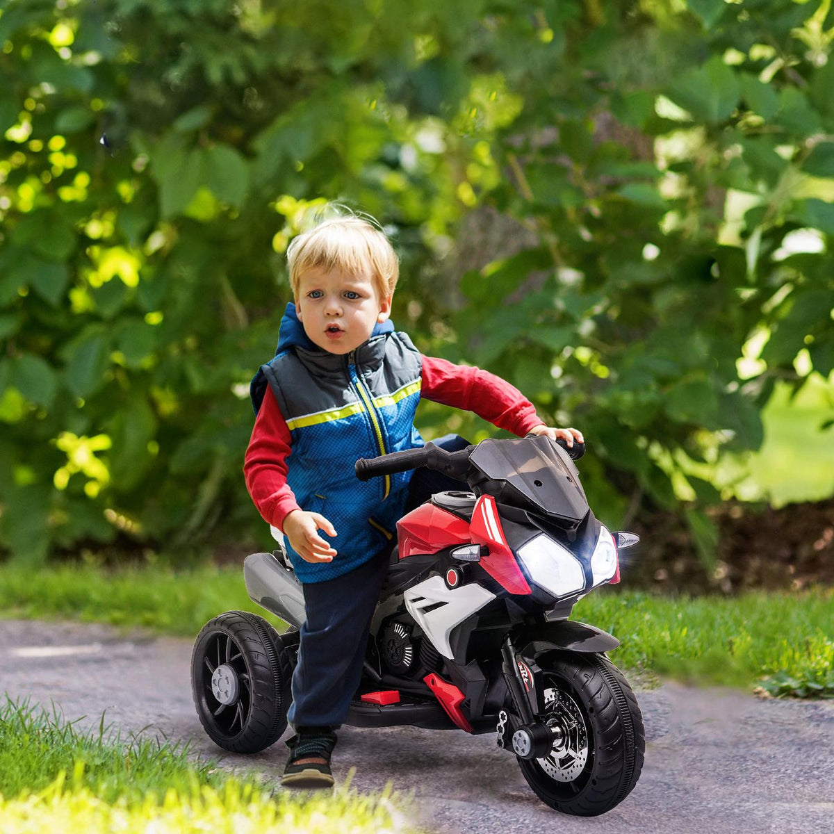 Children's electric motorcycle children's motorcycle 6V children's vehicle electric vehicle with music, headlights for children 3-5 years plastic metal black + red 3km/h