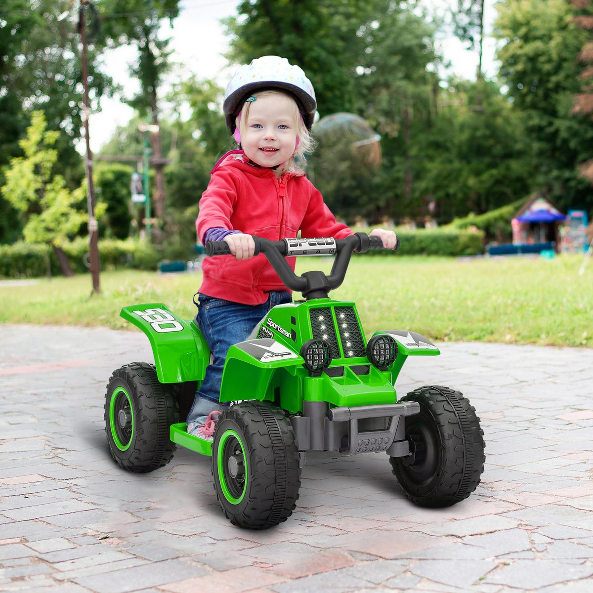 Children's electric quad electric children's quad with forward and reverse function, LED and horn electric car for 1.5-3 years children 3 km/h metal green