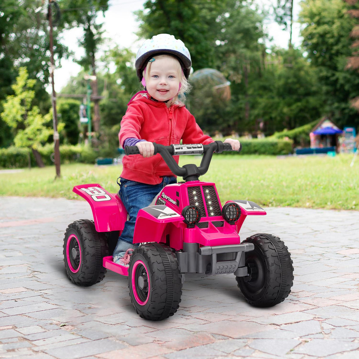 Children's electric quad electric children's quad with forward and reverse function, LED and horn electric car for 1.5-3 years children 3 km/h metal pink