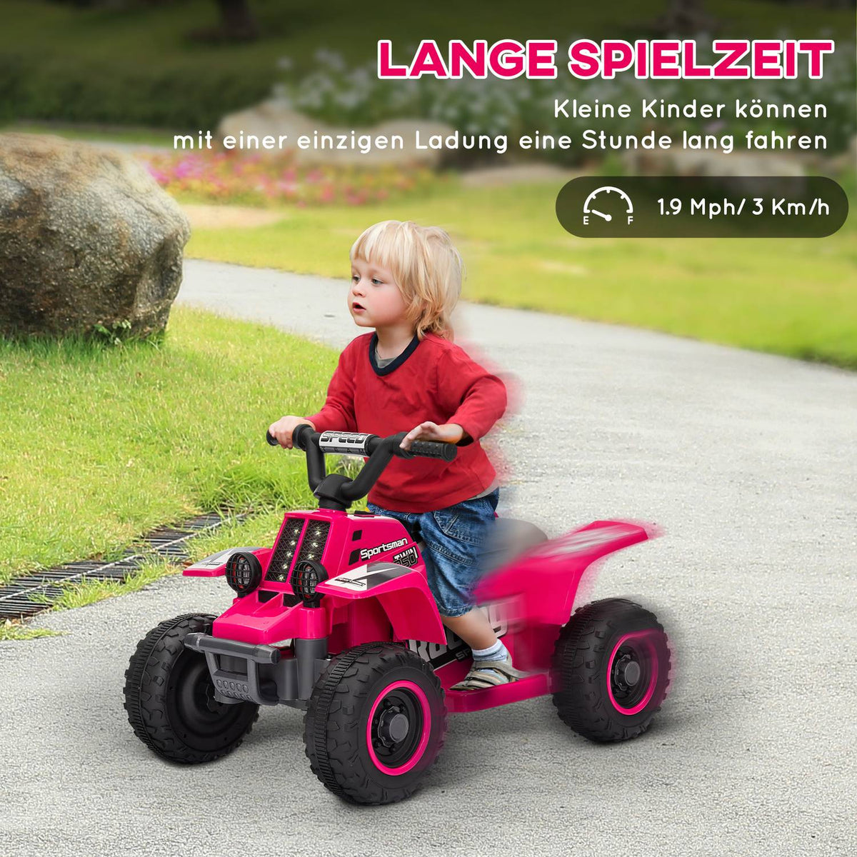 Children's electric quad electric children's quad with forward and reverse function, LED and horn electric car for 1.5-3 years children 3 km/h metal pink