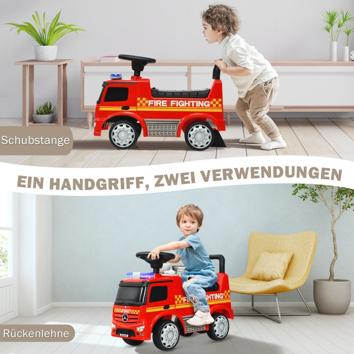 Children's fire engine licensed Mercedes Benz push car 62 x 29 x 43 cm red