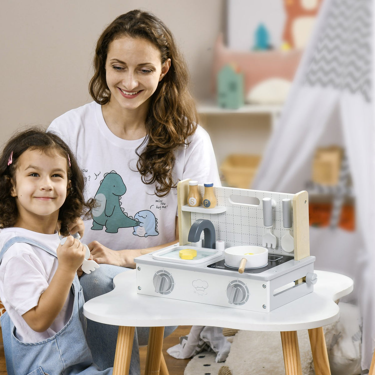 Children's kitchen accessories, 10 pieces play kitchen accessories with food, cookware, food cooking set for 3-5 years children, gray