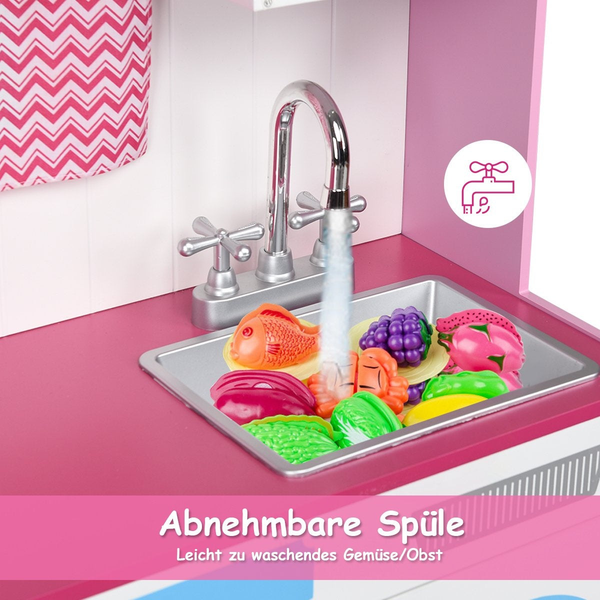 Children's kitchen play kitchen made of wood with removable sink microwave oven children's kitchen pink