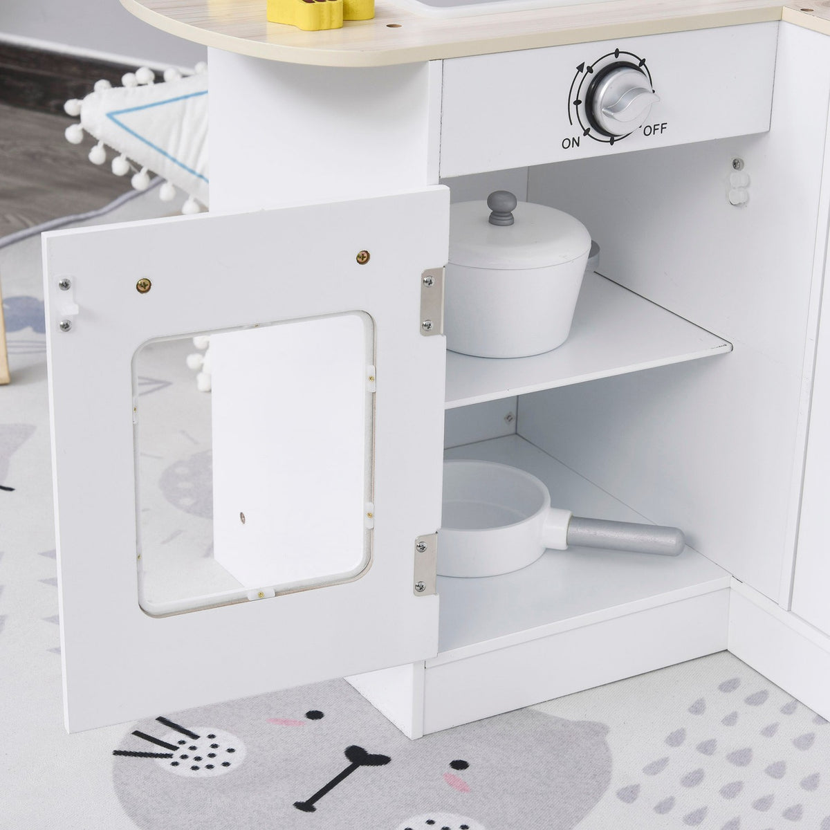 Children's kitchen play kitchen with electronic water dispenser, microwave and refrigerator, doll's kitchen with oven, cookware set, kitchen accessories for children aged 3 and over, white