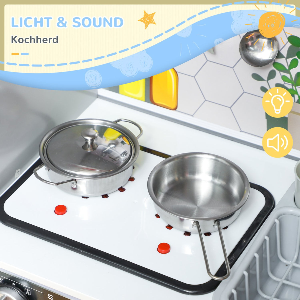 Children's kitchen play kitchen with lights and sounds cooking stove, running water, coffee maker, refrigerator, microwave, ice maker, kitchen accessories for 3-8 years children, white