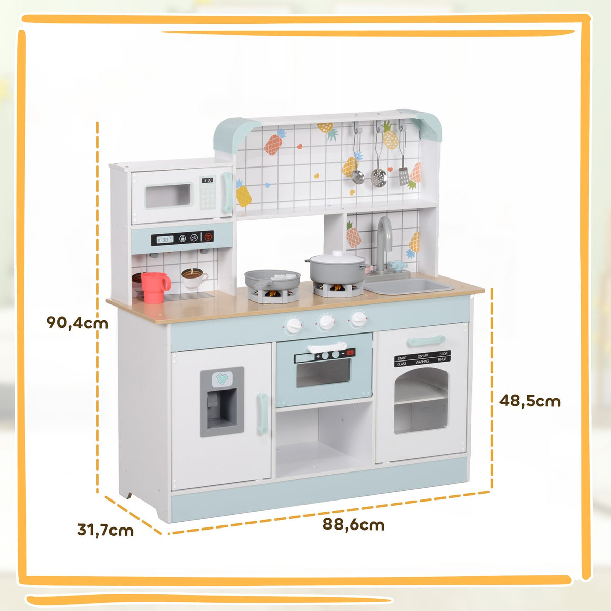 Children's kitchen play kitchen with lights, sounds, coffee maker, ice maker, microwave, oven, kitchen accessories, doll kitchen for 3+ years children, white