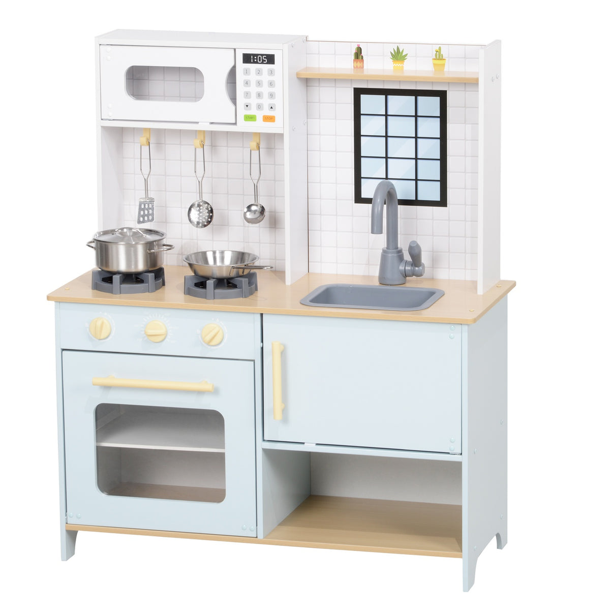 Children's kitchen play kitchen with microwave, stove, oven and kitchen accessories, doll's kitchen with storage space for 3+ years children, blue
