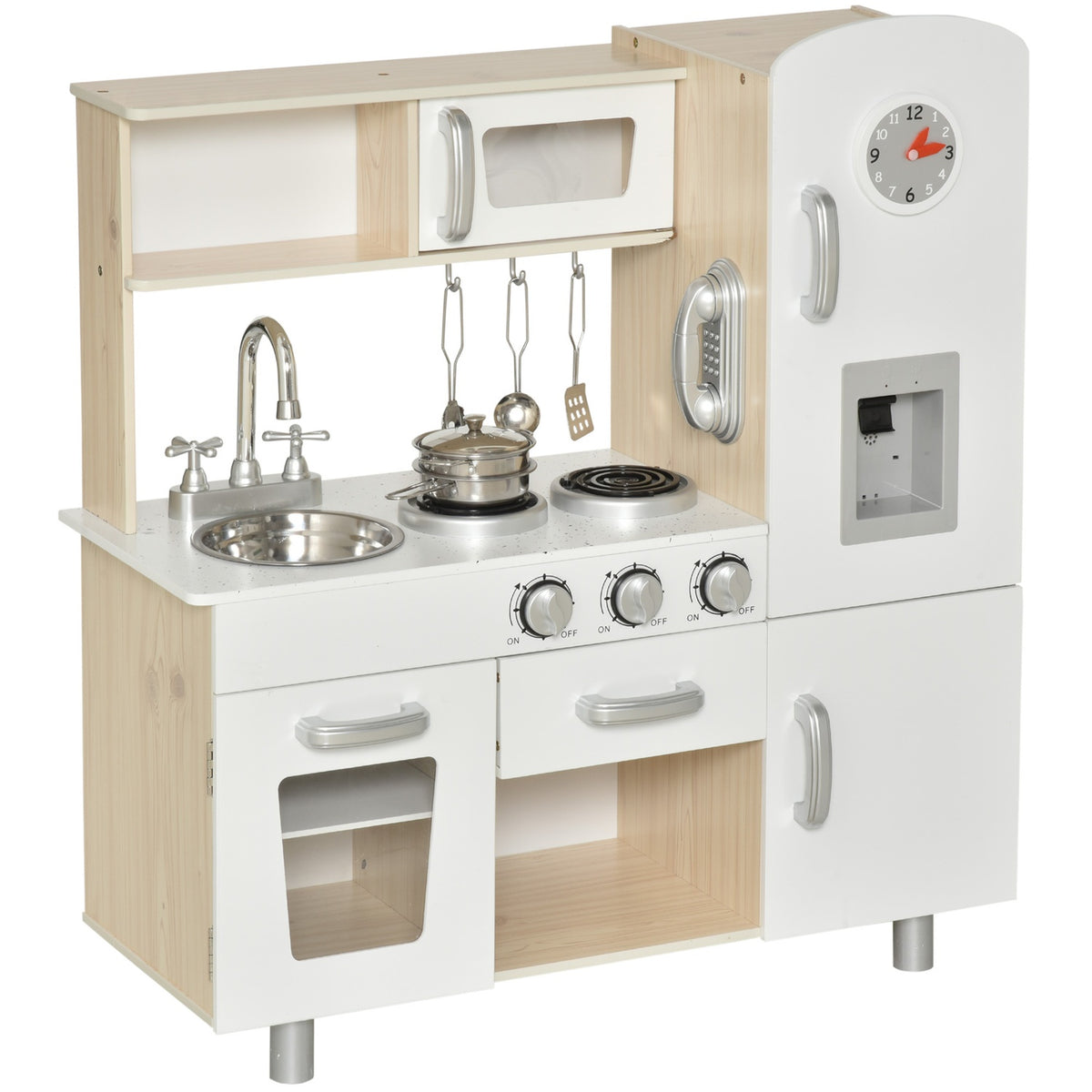 Children's kitchen with accessories, dream kitchen for 3 years+, toy kitchen made of pine & MDF, white, 74 x 30 x 81 cm