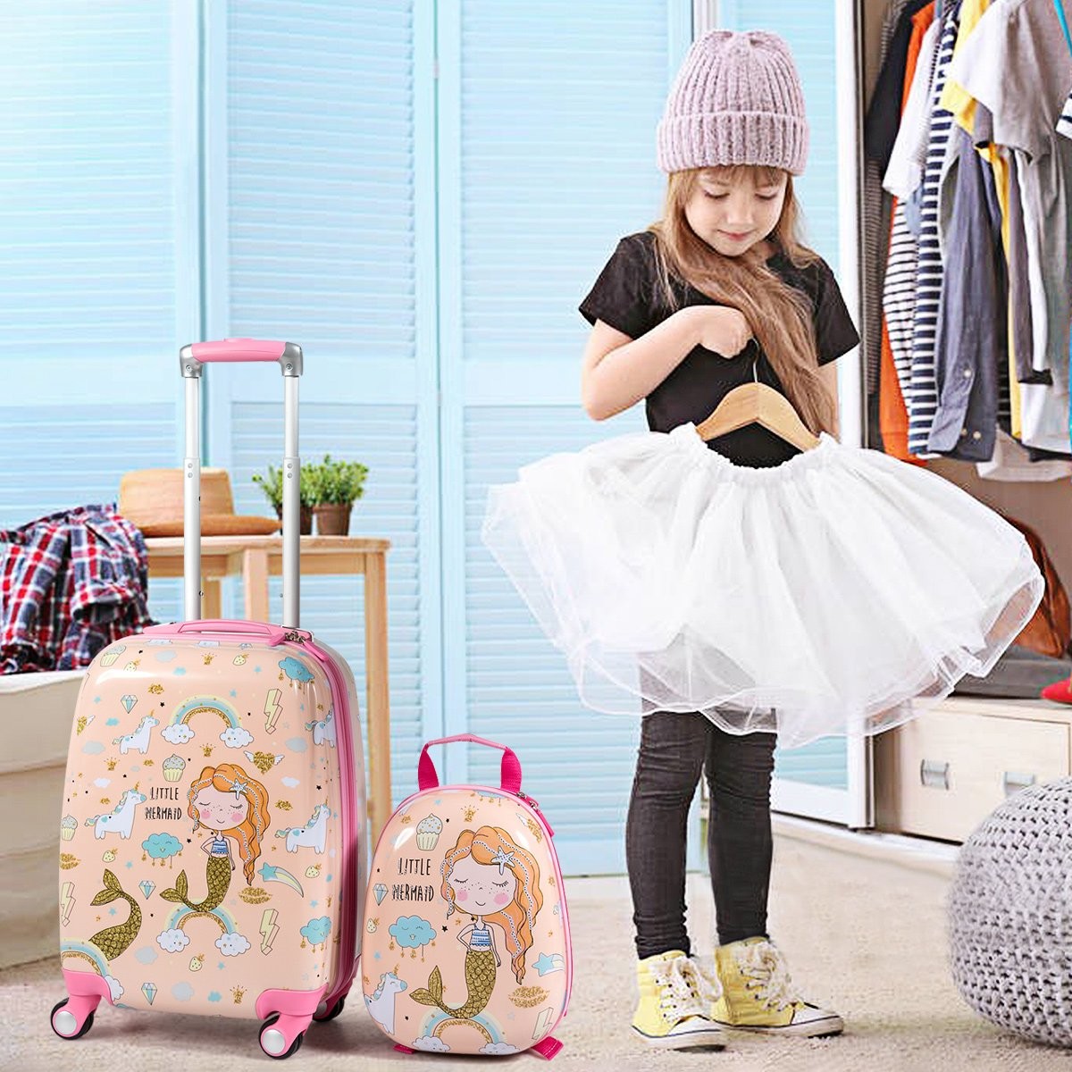 Children's luggage mermaid travel suitcase children's suitcase set with backpack pink
