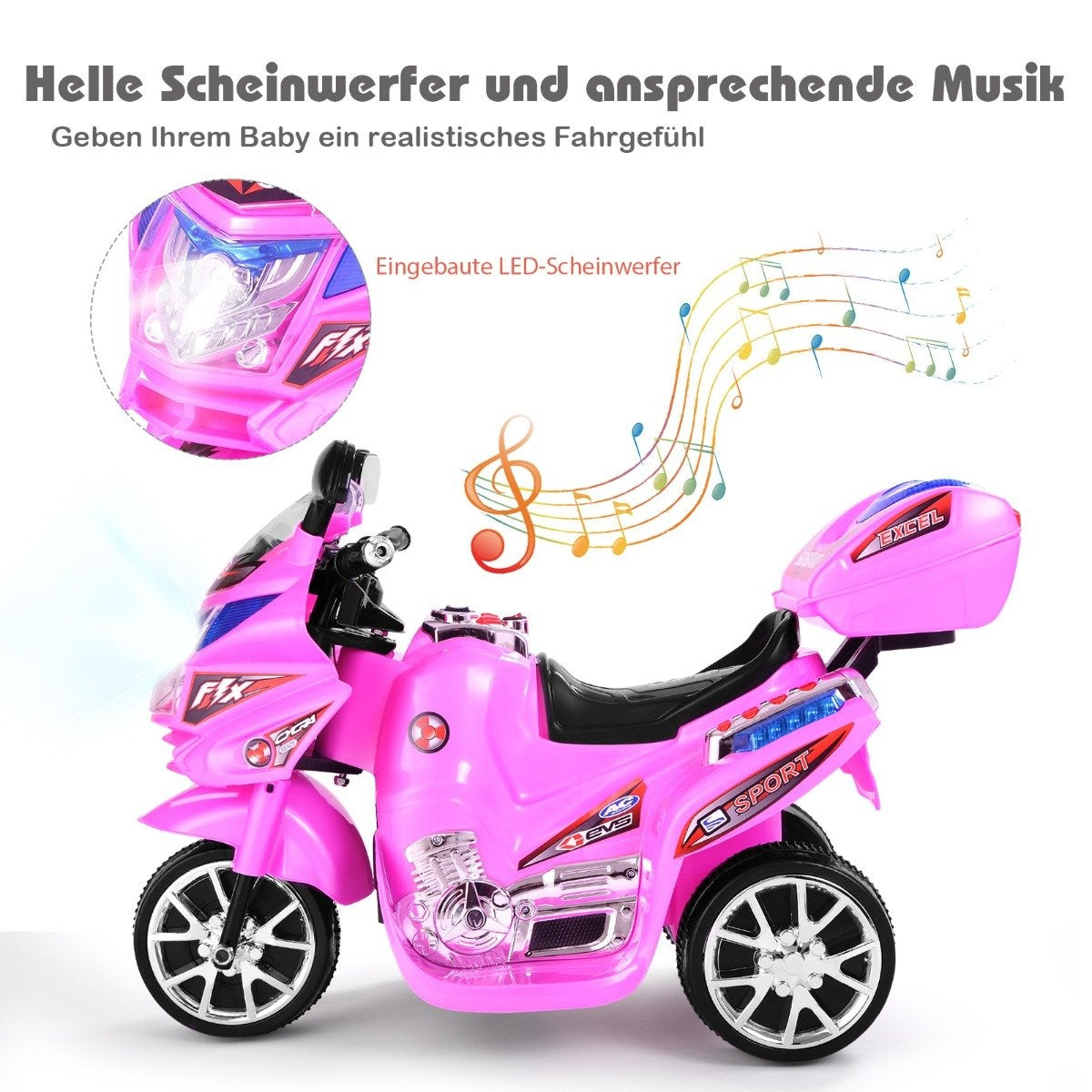 Children's motorcycle 6 V electric motorcycle with music and headlights for children pink