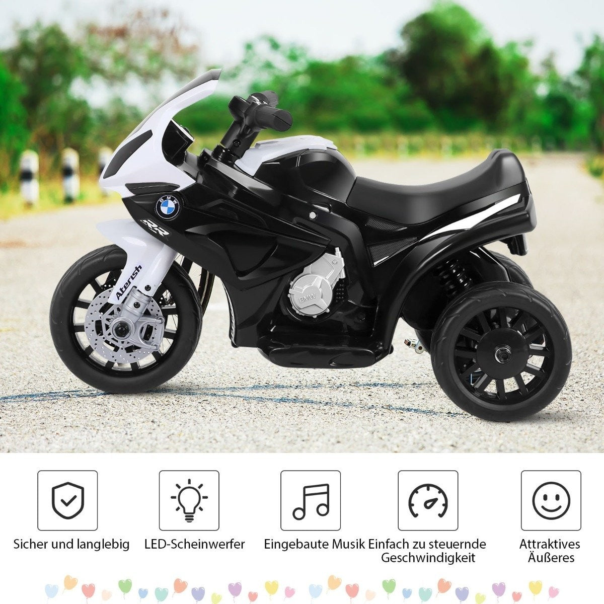 Children's motorcycle 6v children's vehicle 6v children's vehicle with music 66 x 37 x 44.5 cm black + white