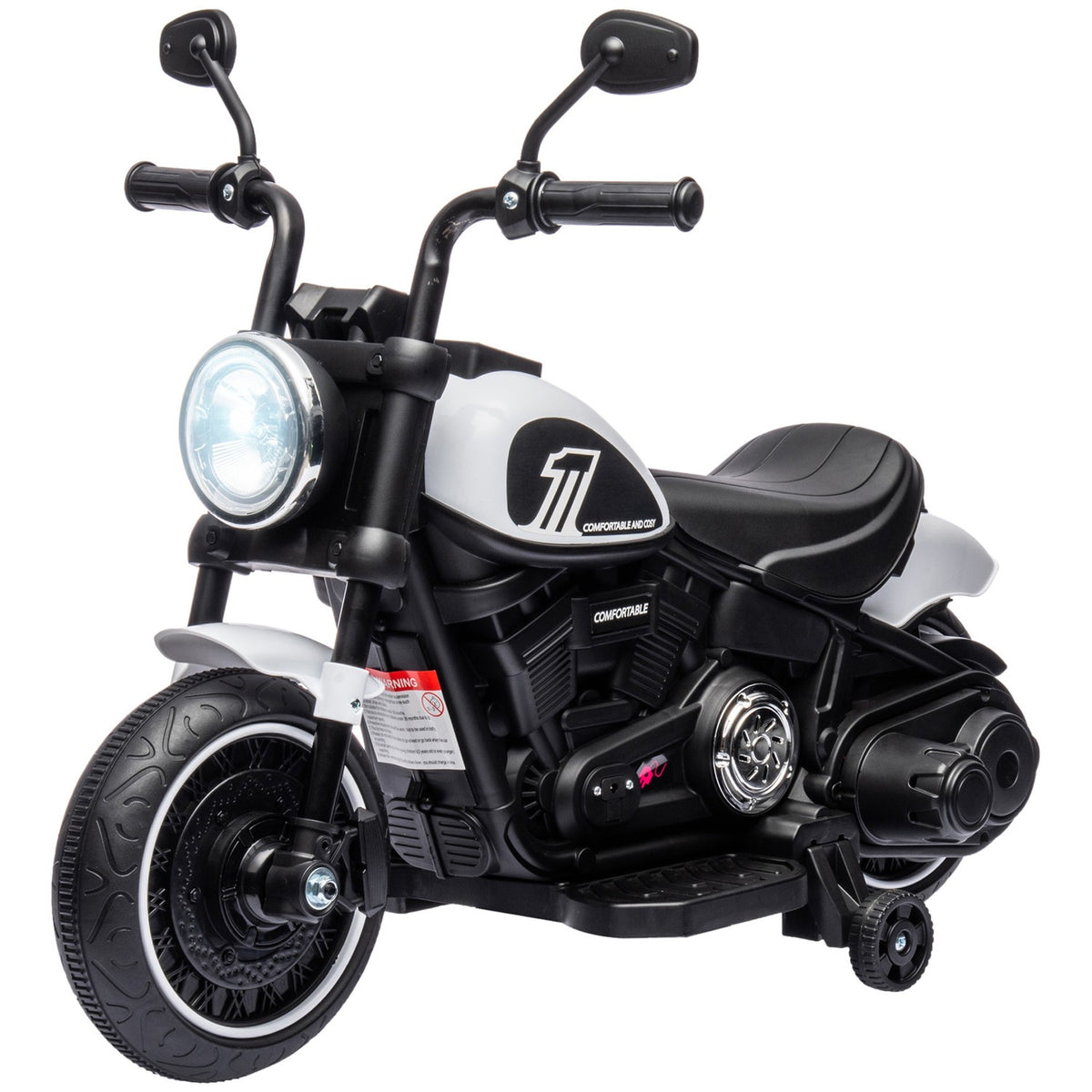 Children's motorcycle children's electric motorcycle electric vehicle children's vehicle with 2 removable support wheels, 3 km/h, for 1.5-3 years children white 76 x 42 x 57 cm