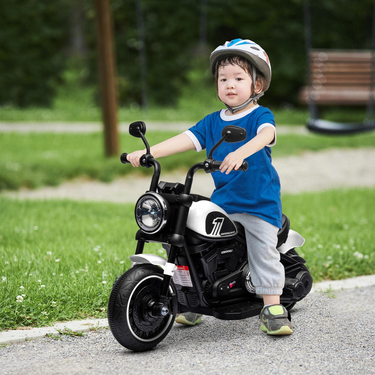 Children's motorcycle children's electric motorcycle electric vehicle children's vehicle with 2 removable support wheels, 3 km/h, for 1.5-3 years children white 76 x 42 x 57 cm