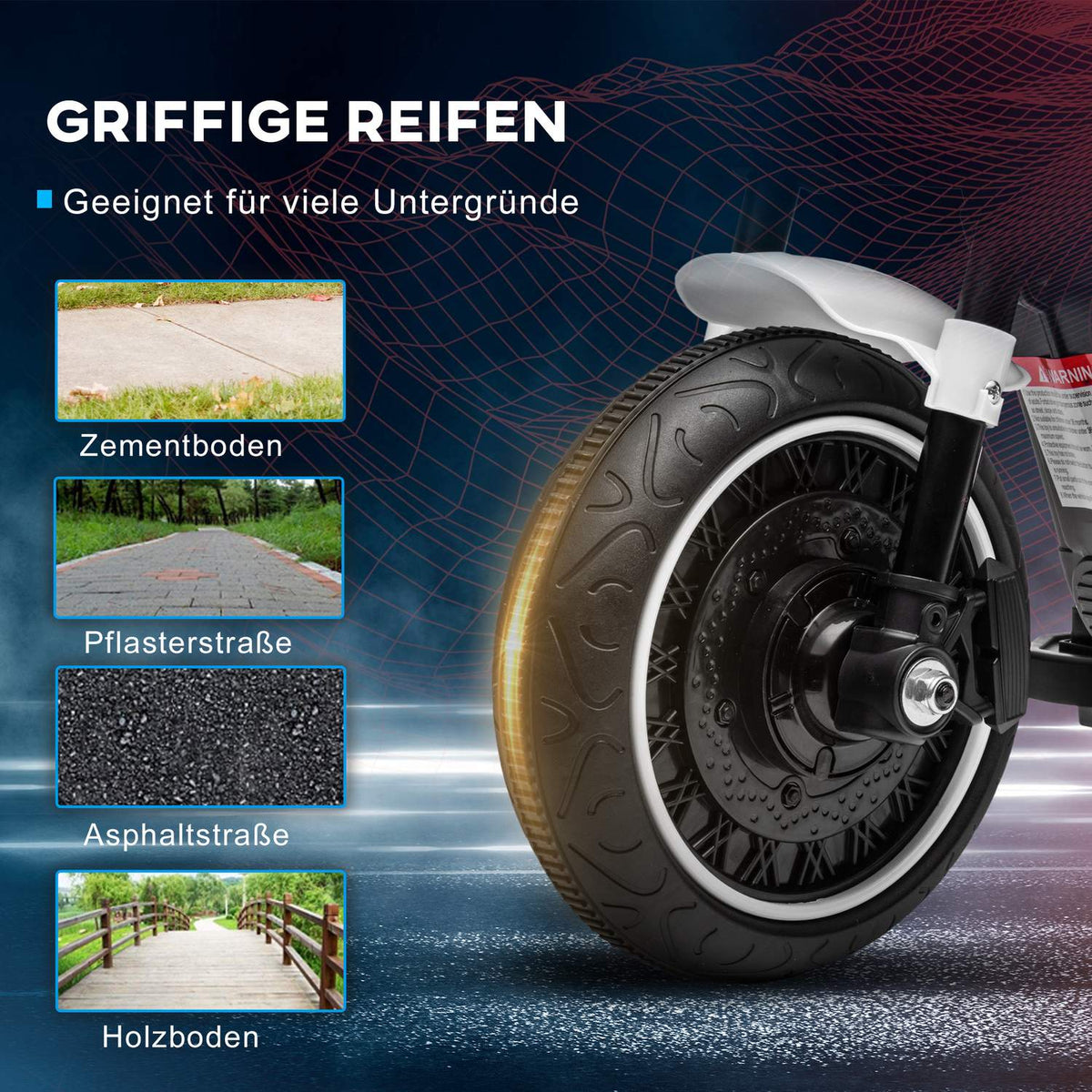 Children's motorcycle children's electric motorcycle electric vehicle children's vehicle with 2 removable support wheels, 3 km/h, for 1.5-3 years children white 76 x 42 x 57 cm