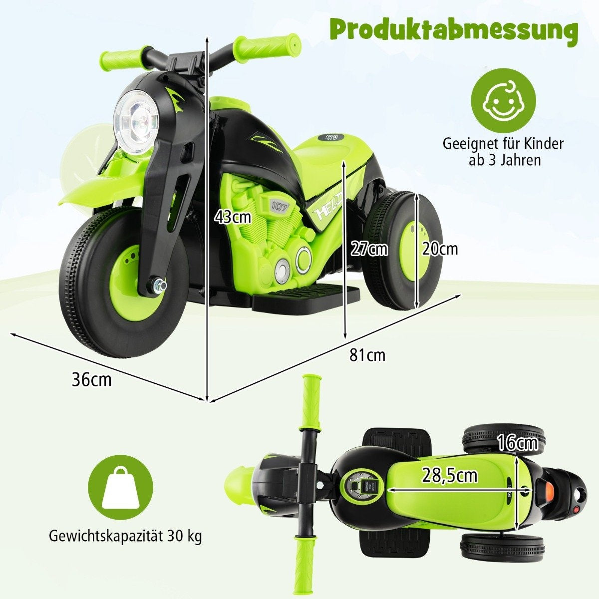 Children's motorcycle with bubble machine & music & LED headlight children's motorcycle green