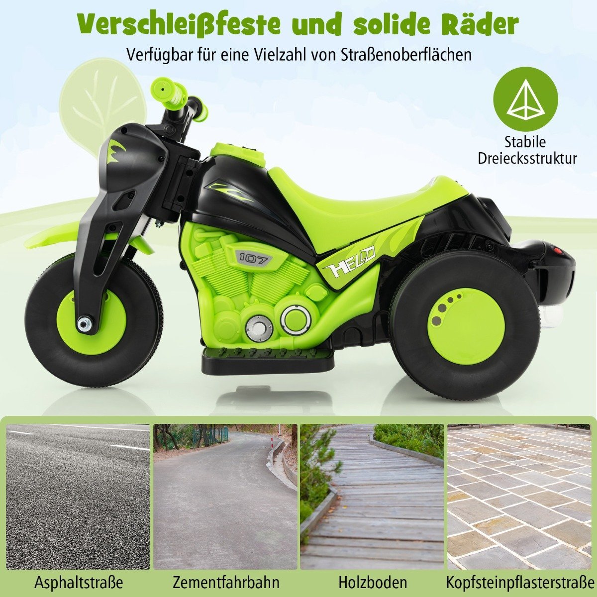 Children's motorcycle with bubble machine & music & LED headlight children's motorcycle green