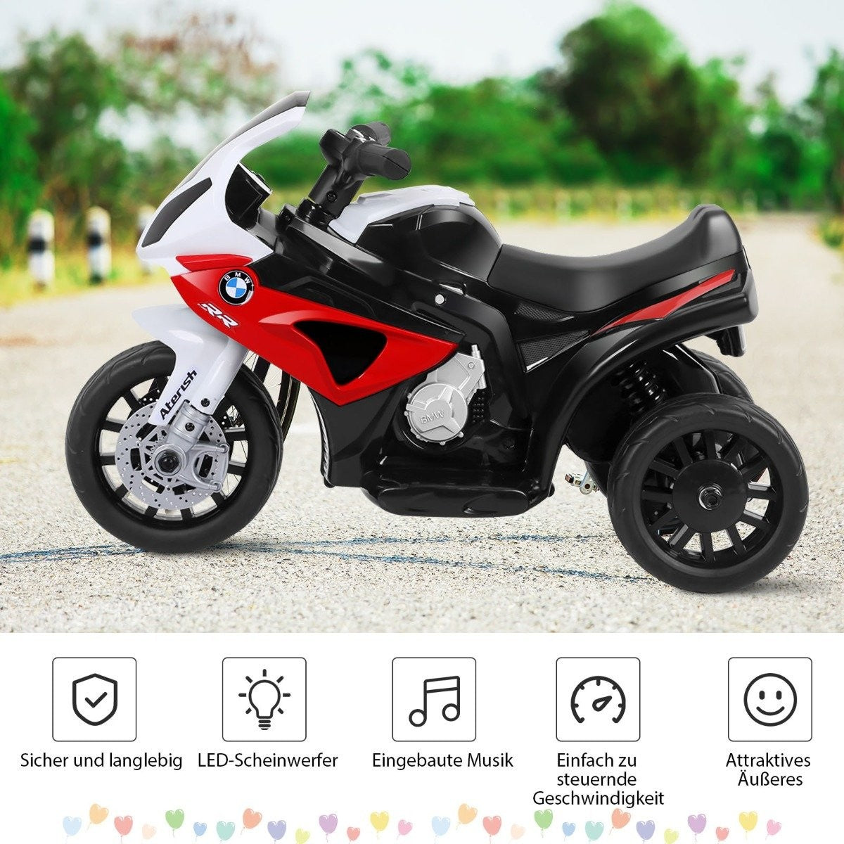 Children's motorcycle with training wheels 6 V electric motorcycle with music 66 x 37 x 44.5 cm red
