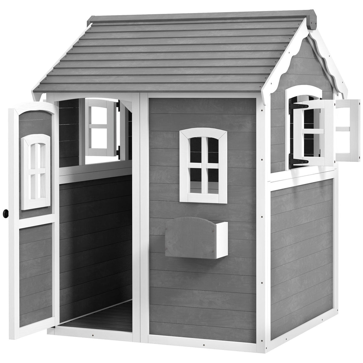 Children's playhouse made of wood, outdoor playhouse with door, window and plant box, children's house, garden house for children 3-8 years