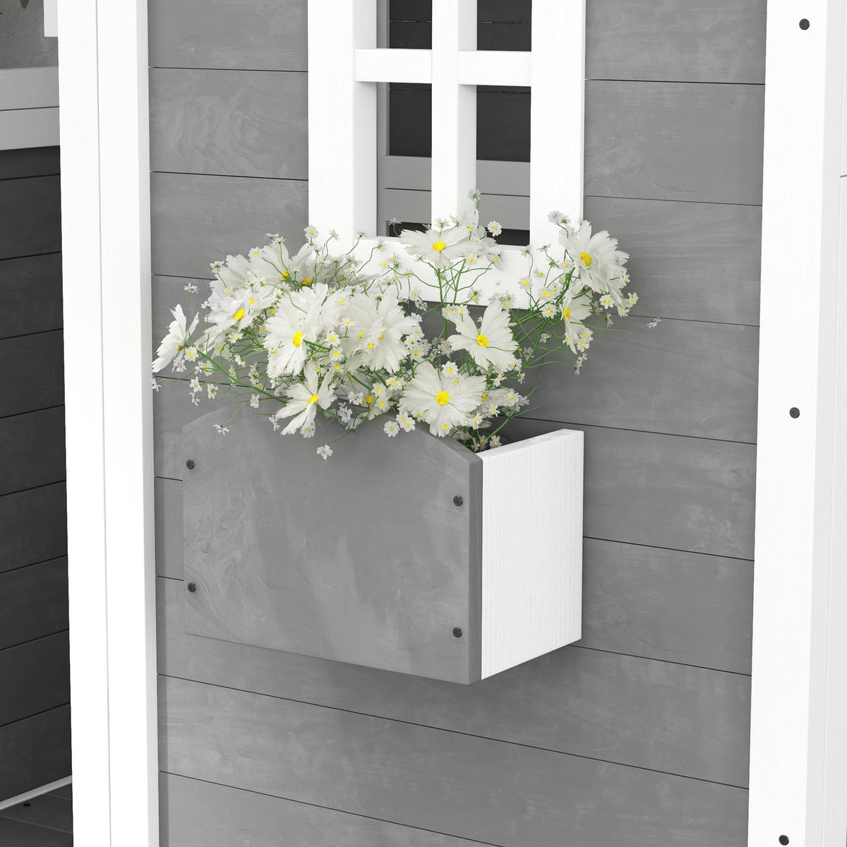 Children's playhouse made of wood, outdoor playhouse with door, window and plant box, children's house, garden house for children 3-8 years