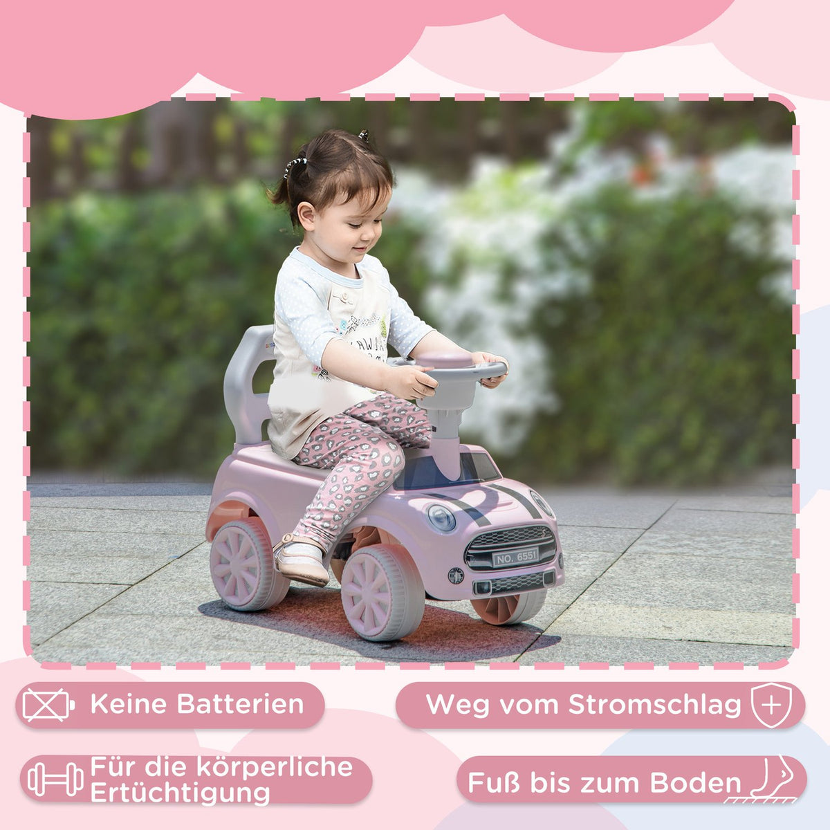 Children's ride-on car, children's vehicle, children's car, ride-on vehicle with tip protection, ride-on for children, pink, 53 x 52 x 35 cm