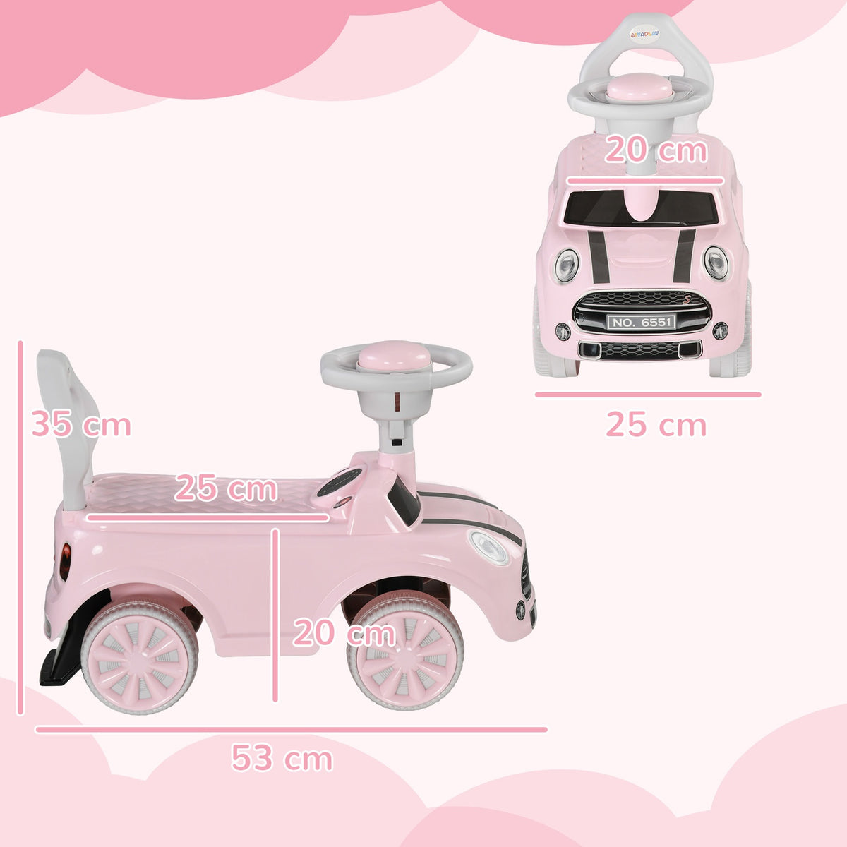 Children's ride-on car, children's vehicle, children's car, ride-on vehicle with tip protection, ride-on for children, pink, 53 x 52 x 35 cm