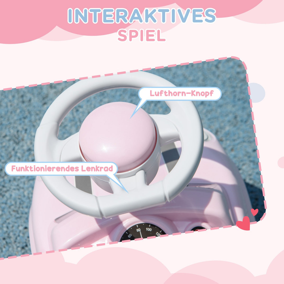 Children's ride-on car, children's vehicle, children's car, ride-on vehicle with tip protection, ride-on for children, pink, 53 x 52 x 35 cm