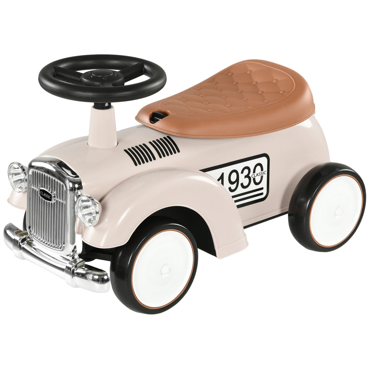 Children's ride-on car, children's vehicle with storage space, children's car, with tip protection, for 1-3 years children, cream, 58 x 27 x 35 cm