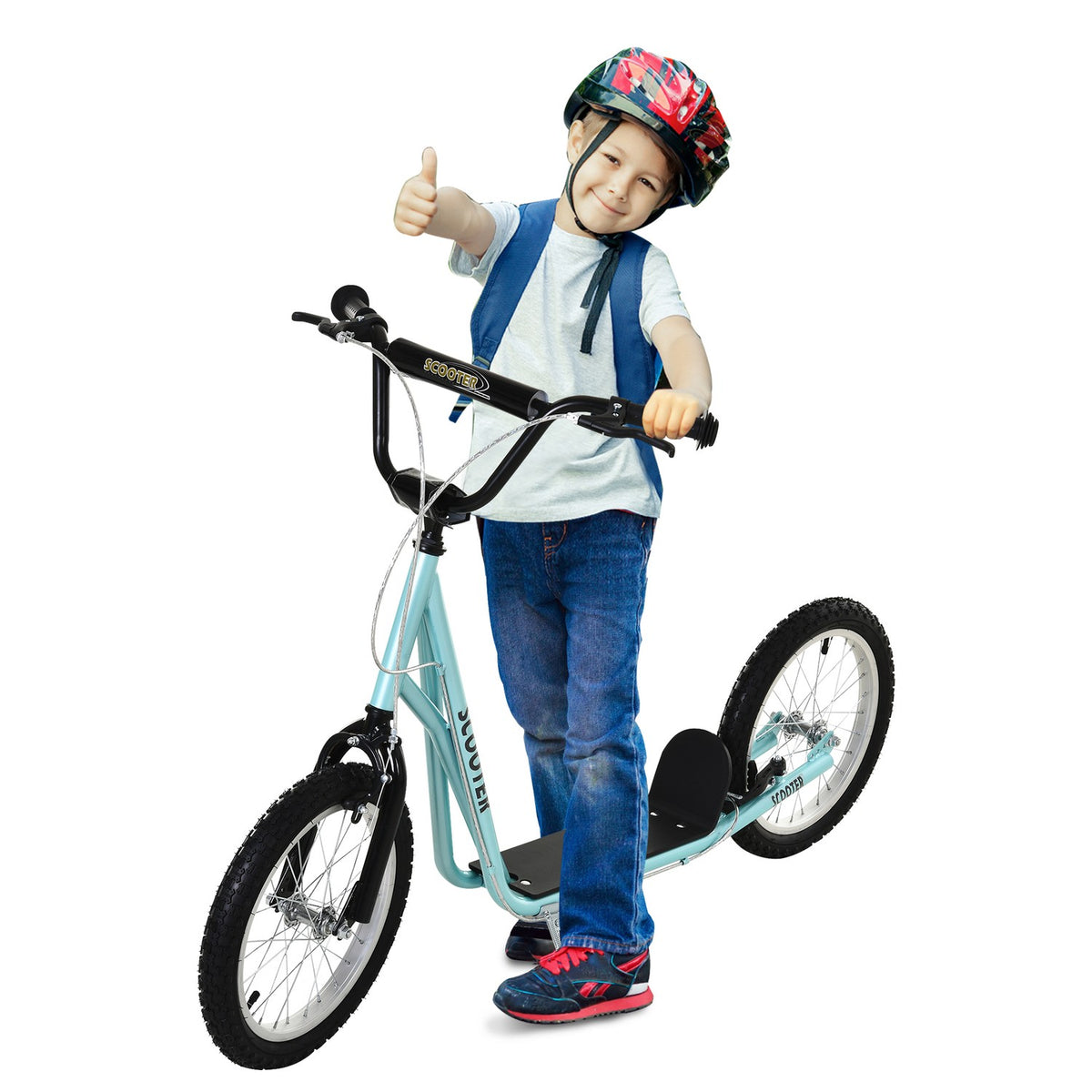 Children's scooter, foldable kick scooter with pneumatic tires and handbrake, city scooter, adventure for children aged 5 and over, 16 inches