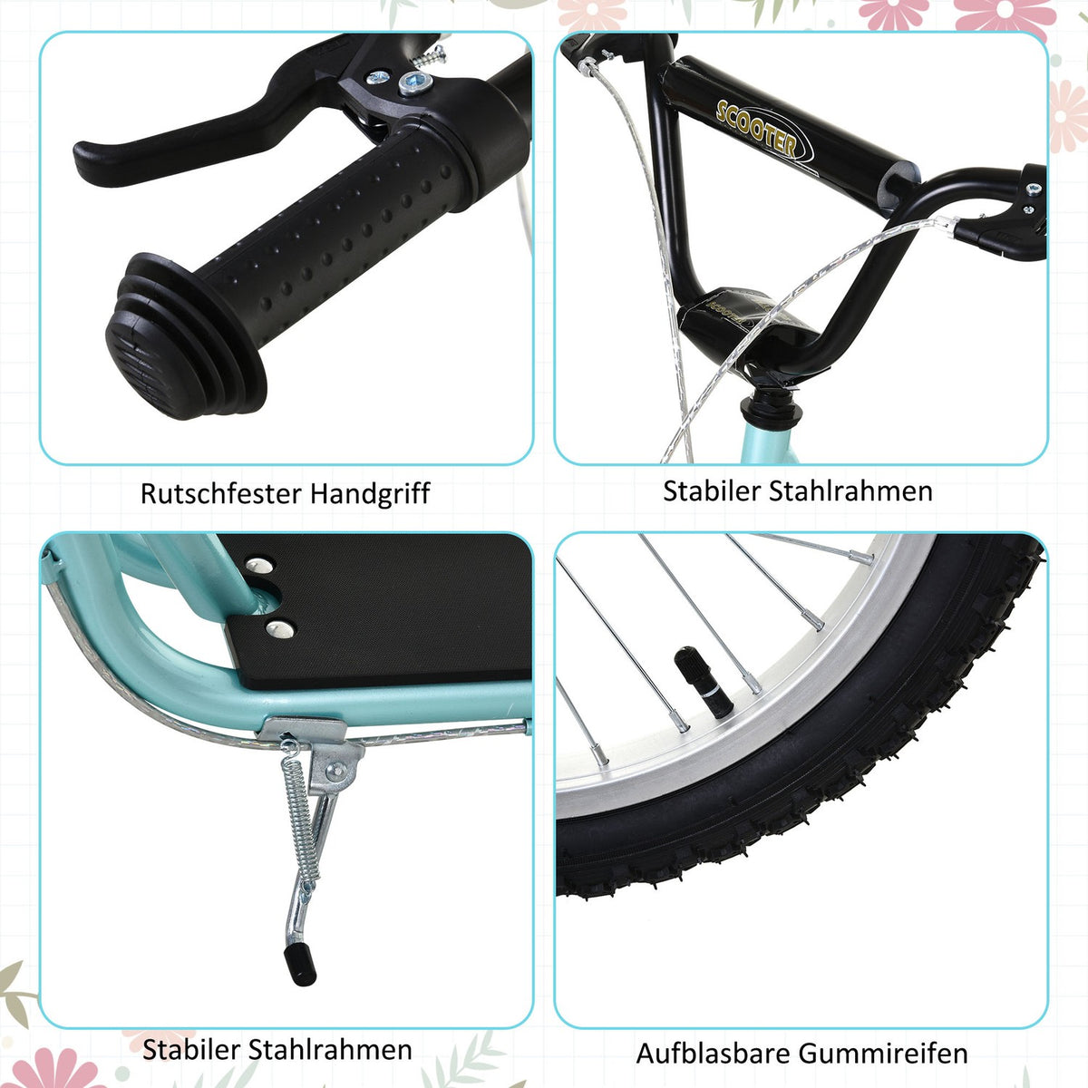 Children's scooter, foldable kick scooter with pneumatic tires and handbrake, city scooter, adventure for children aged 5 and over, 16 inches