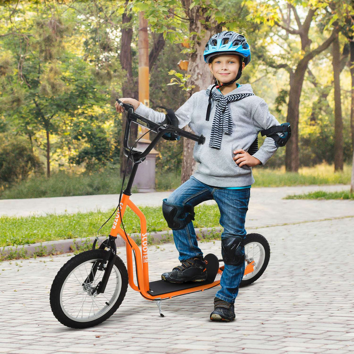 Children's scooter from 5 years, city scooter with pneumatic tires 16/12 inches, orange, 135 x 58 x 88-94 cm