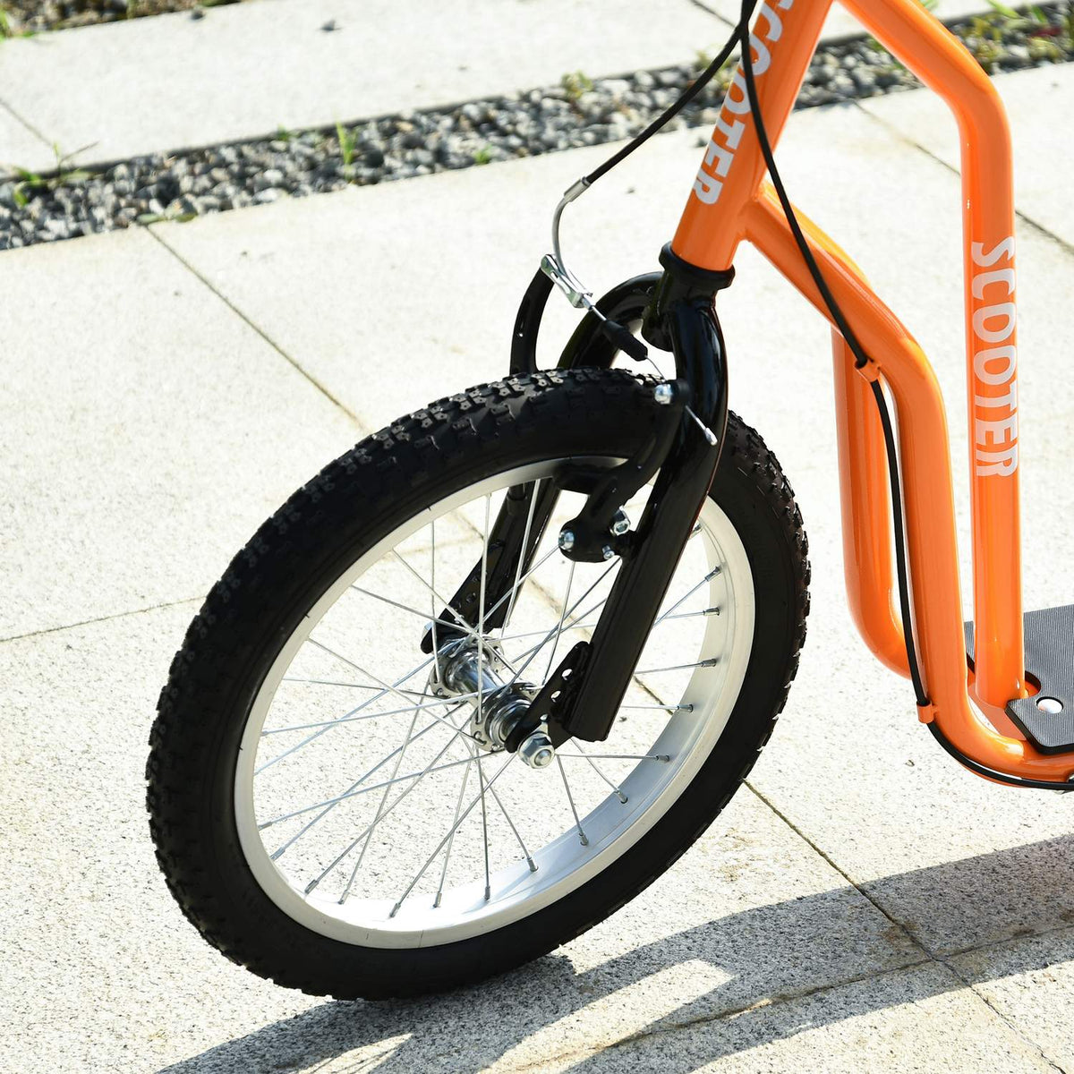 Children's scooter from 5 years, city scooter with pneumatic tires 16/12 inches, orange, 135 x 58 x 88-94 cm