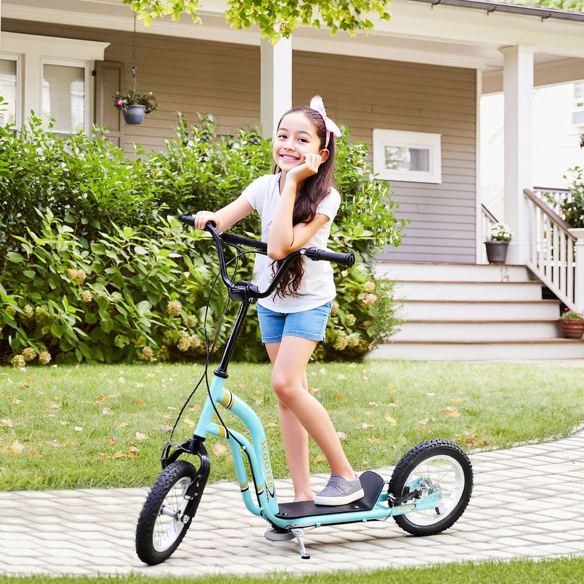 Children's scooter from 5 years, kick scooter, city scooter for children, aluminum, 120 x 58 x 85-95 cm, light blue