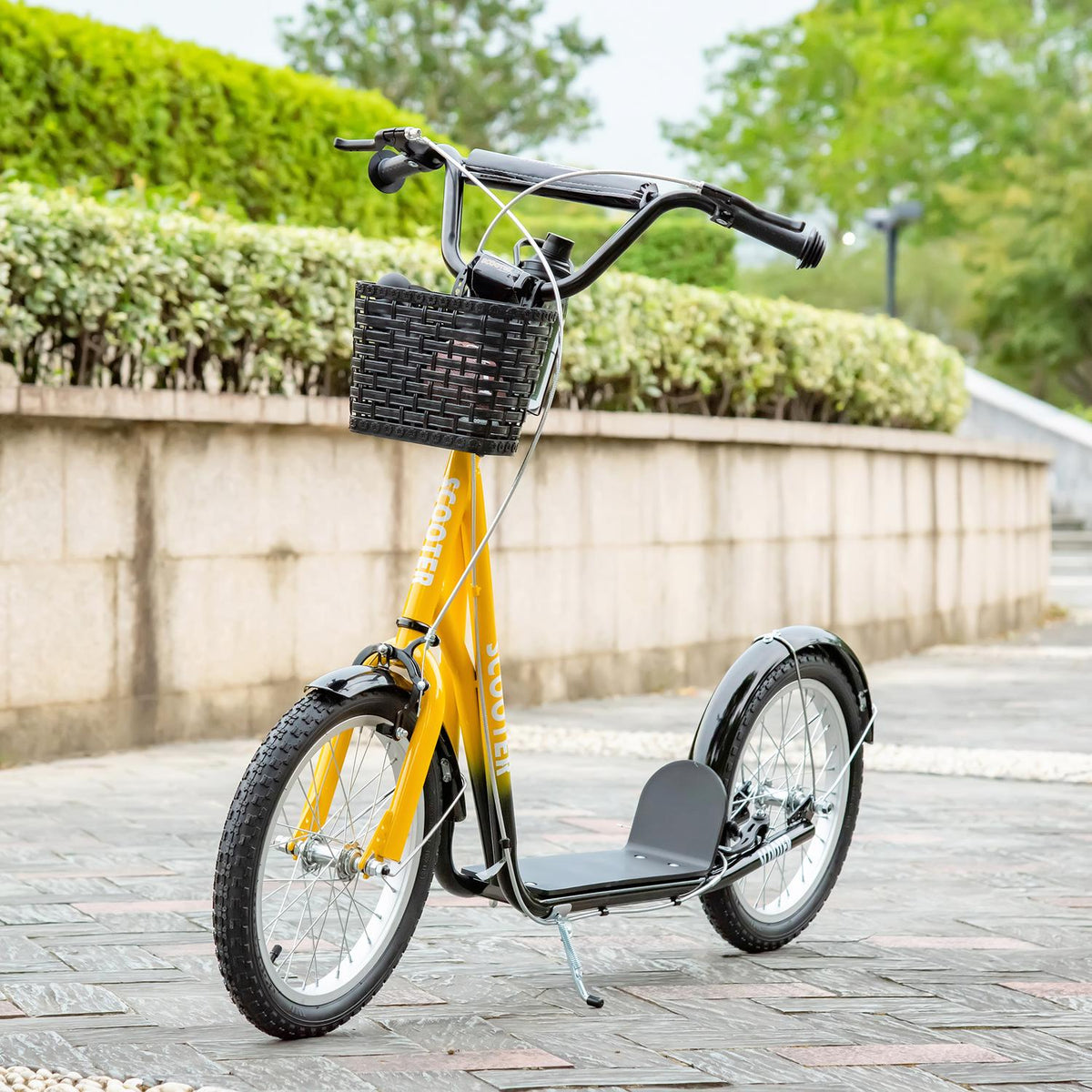 Children's scooter, height-adjustable kick scooter with large rubber wheels, 2 brakes, children's scooter with basket, cup holder, for 5-12 years