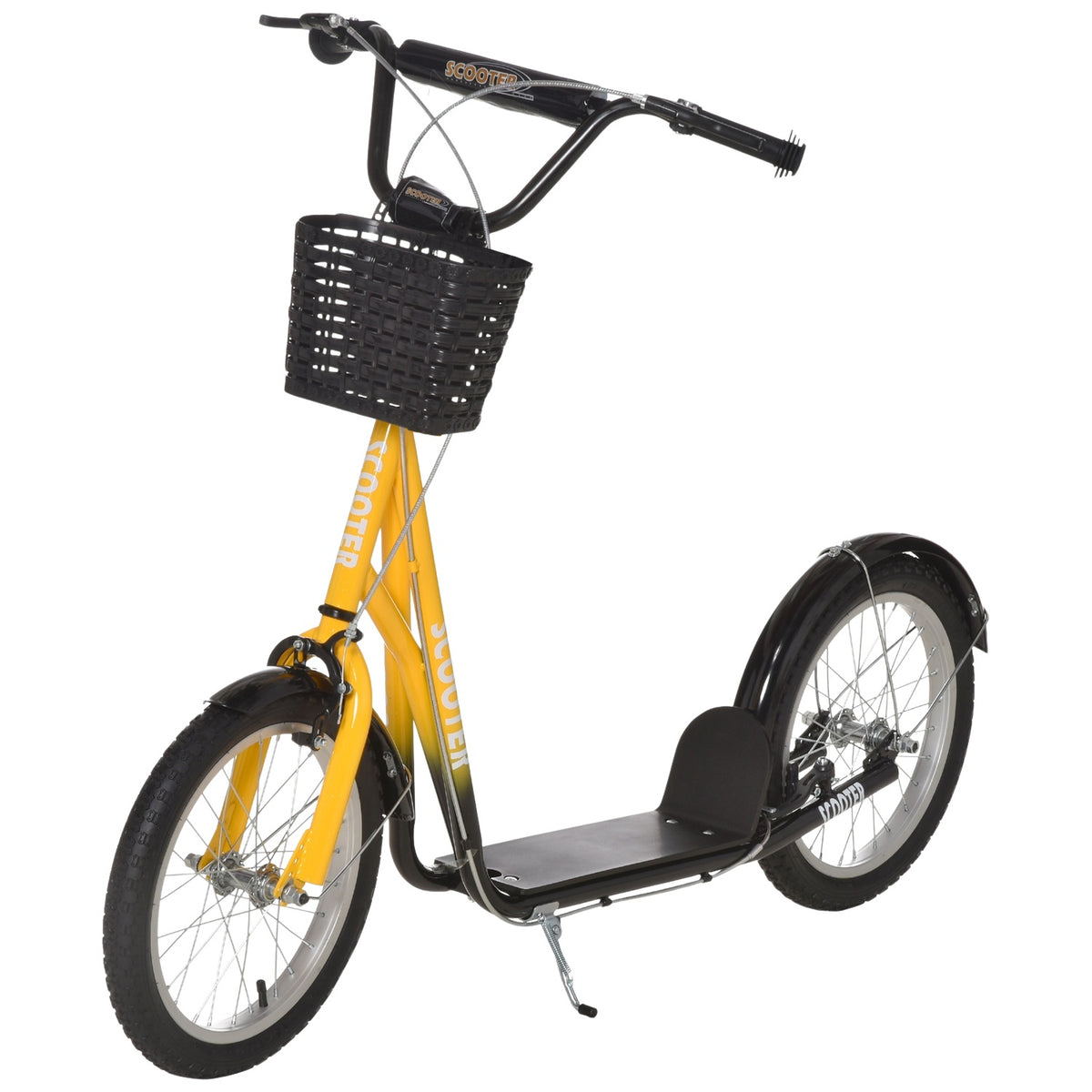 Children's scooter, height-adjustable kick scooter with large rubber wheels, 2 brakes, children's scooter with basket, cup holder, for 5-12 years