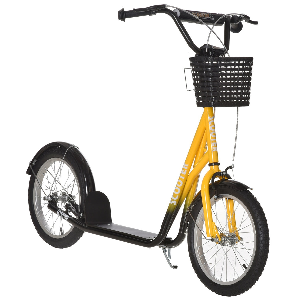 Children's scooter, height-adjustable kick scooter with large rubber wheels, 2 brakes, children's scooter with basket, cup holder, for 5-12 years