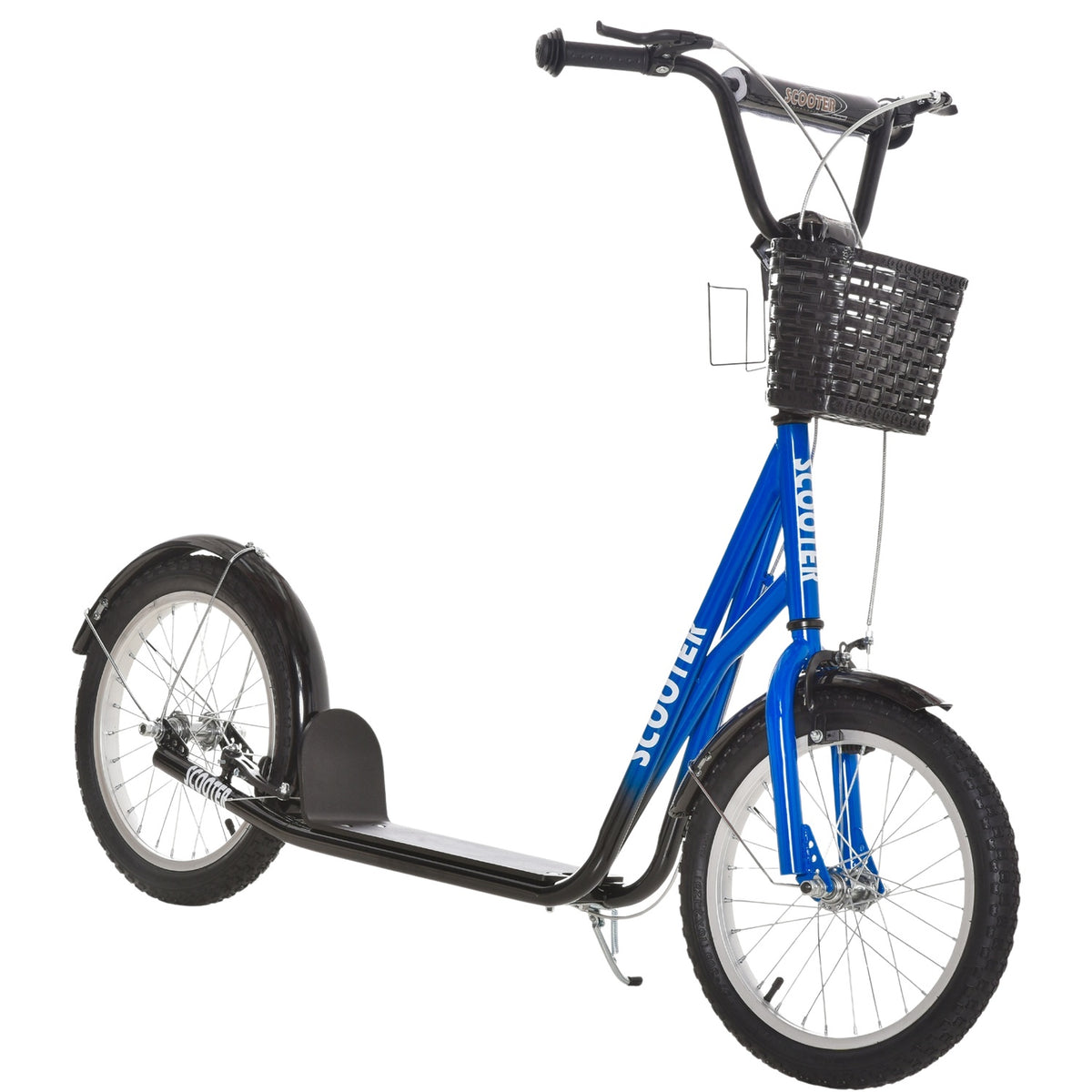 Children's scooter with brake basket height adjustable for 5-12 children scooter kickboard aluminum alloy rubber blue + black