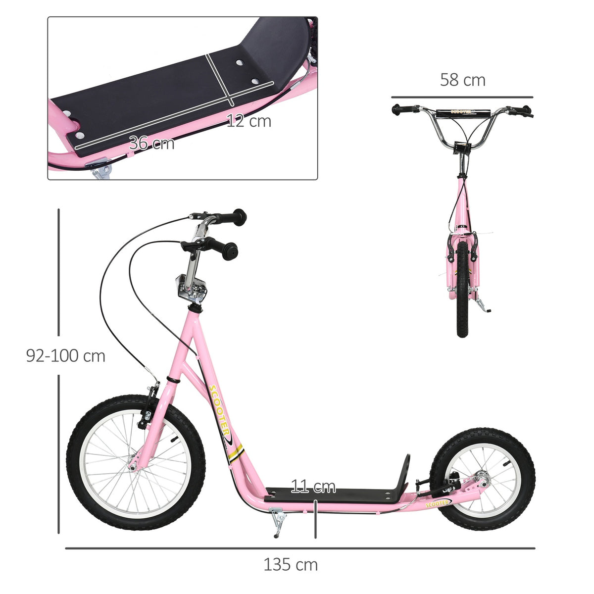 Children's scooter with brakes 16/12 inch scooter city scooter children's scooter kickboard for 5+ years children pink 135 x 58 x 92-100 cm