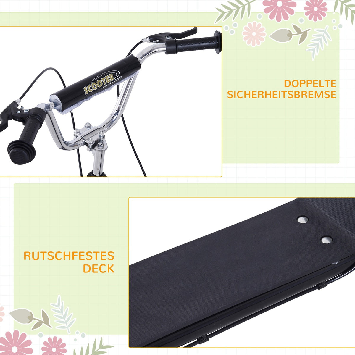 Children's scooter with pneumatic tires, kick scooter, city scooter for children, kickboard, 16 inches from 5 years, height adjustable, black