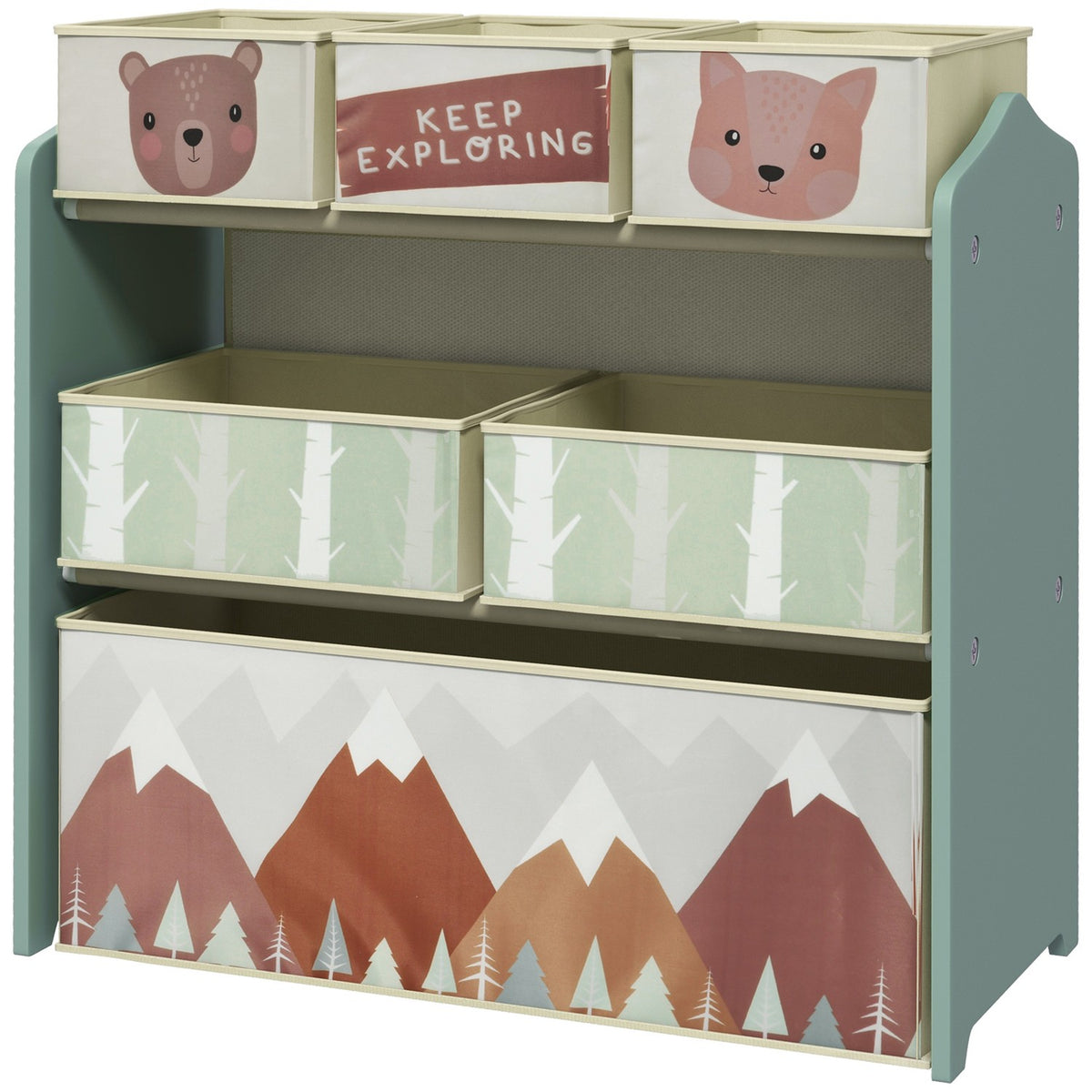 Children's shelf toy shelf with 6 removable boxes made of non-woven fabric, children's room shelf for playroom, kindergarten, 63 x 30 x 66 cm, green