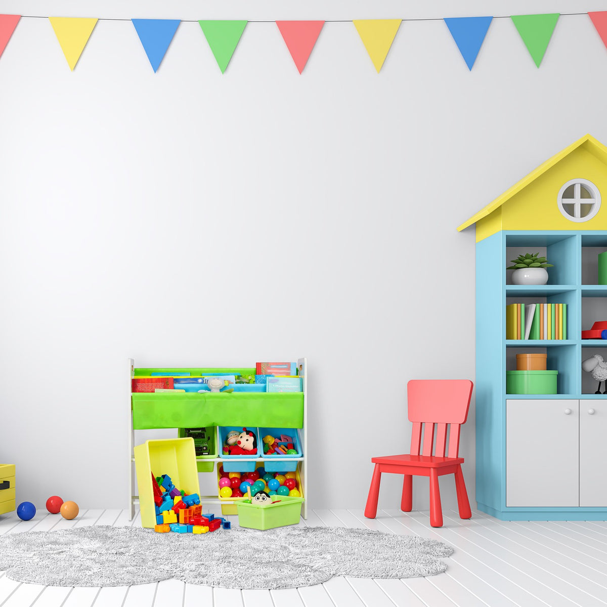 Children's shelf with 10 compartments and motifs