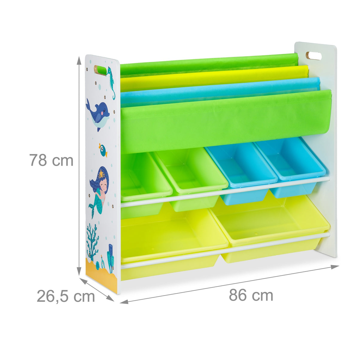 Children's shelf with 10 compartments and motifs