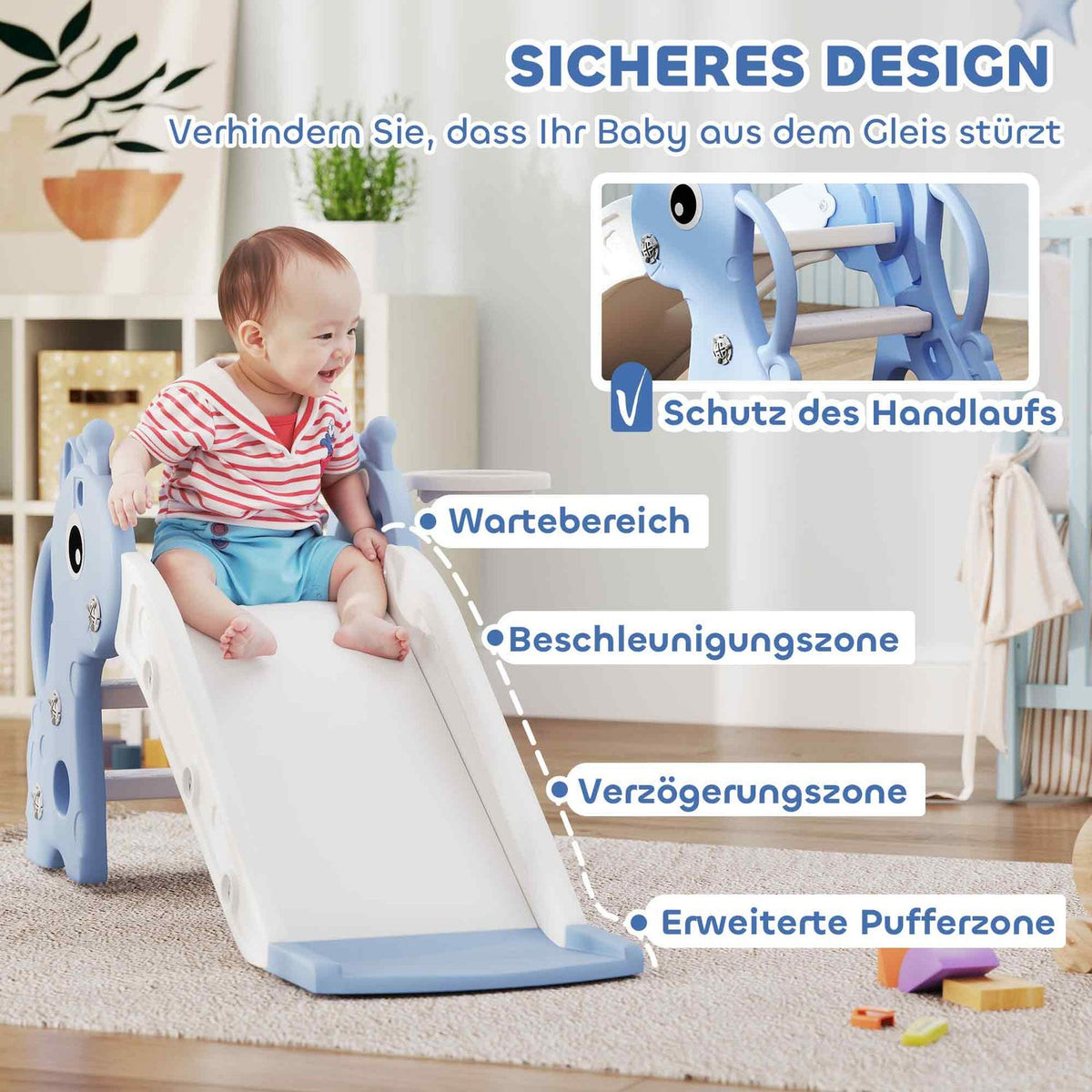 Children's slide, 3 in 1, toddler slide with basketball hoop, slide with basketball for children 1 to 3 years, indoor, blue 106 x 51.5 x 52 cm