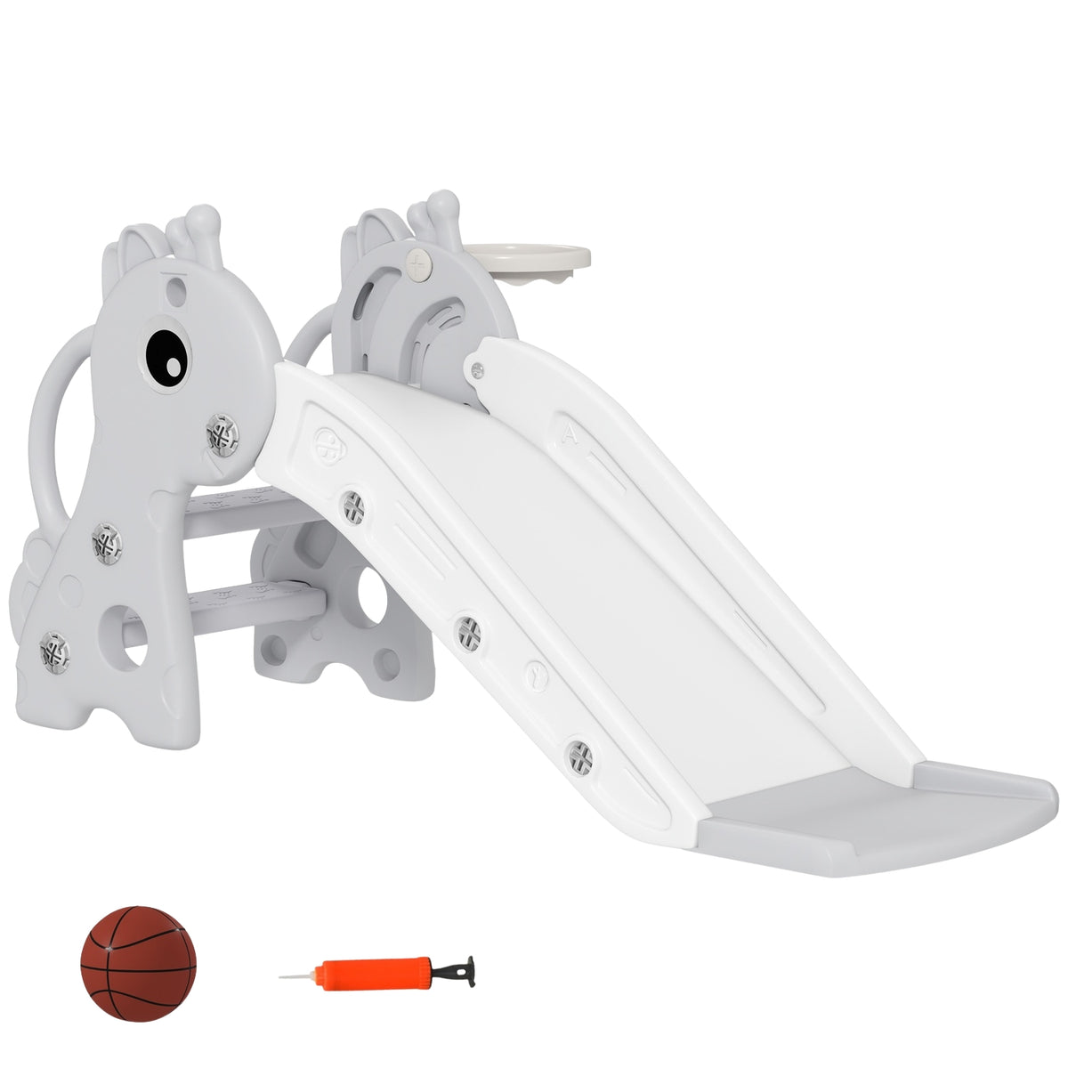 Children's slide, 3 in 1, toddler slide with basketball hoop, slide with basketball for children 1 to 3 years, indoor, gray 106 x 51.5 x 52 cm
