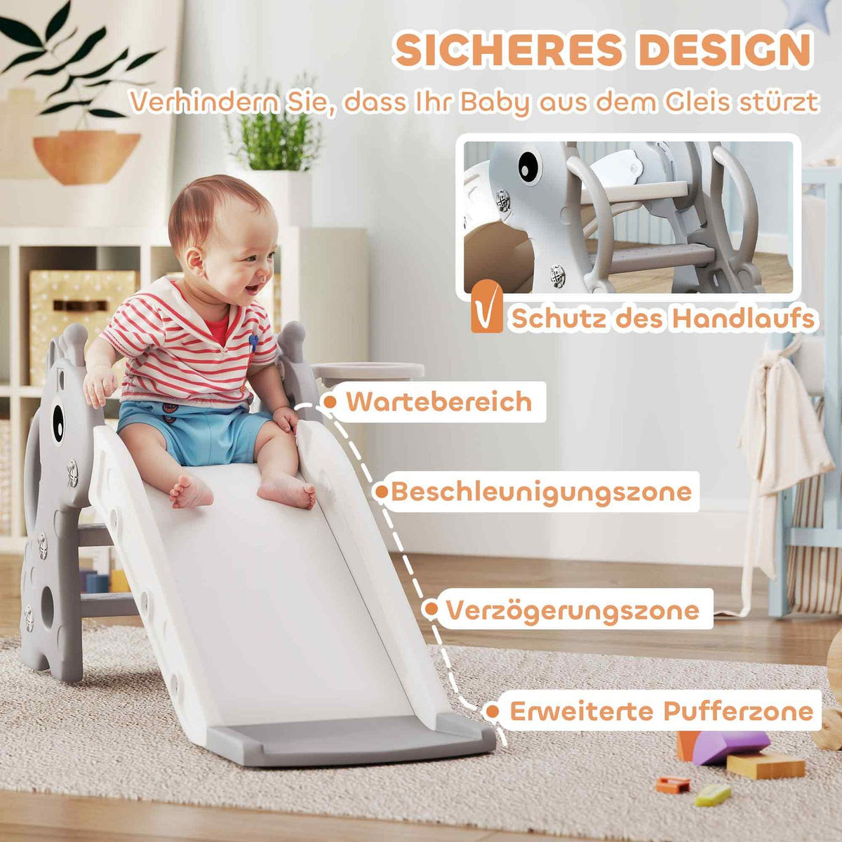 Children's slide, 3 in 1, toddler slide with basketball hoop, slide with basketball for children 1 to 3 years, indoor, gray 106 x 51.5 x 52 cm