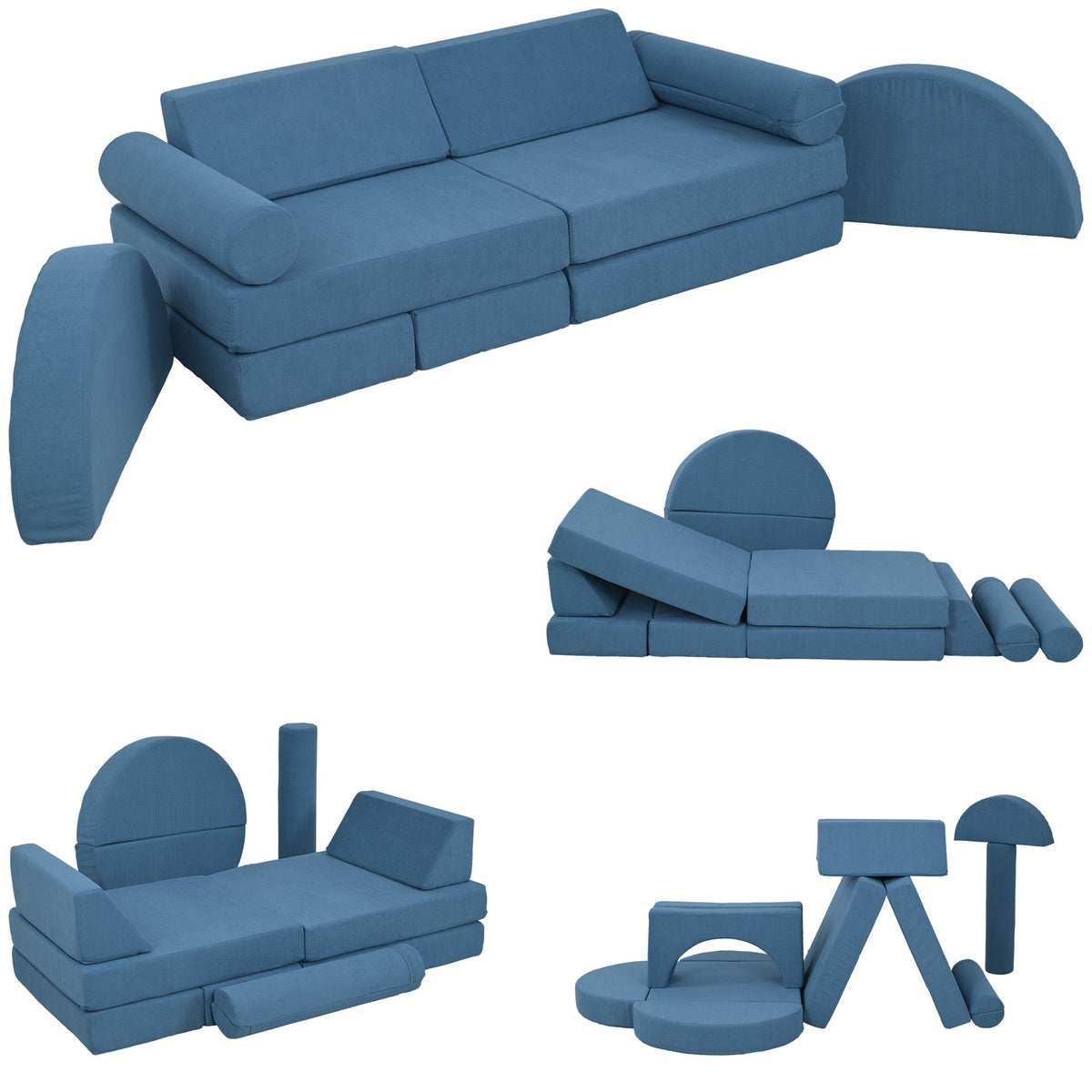 Children's sofa, 14-piece modular children's couch made of foam, soft building blocks, play sofa for children from 18 months, children's room or playroom blue