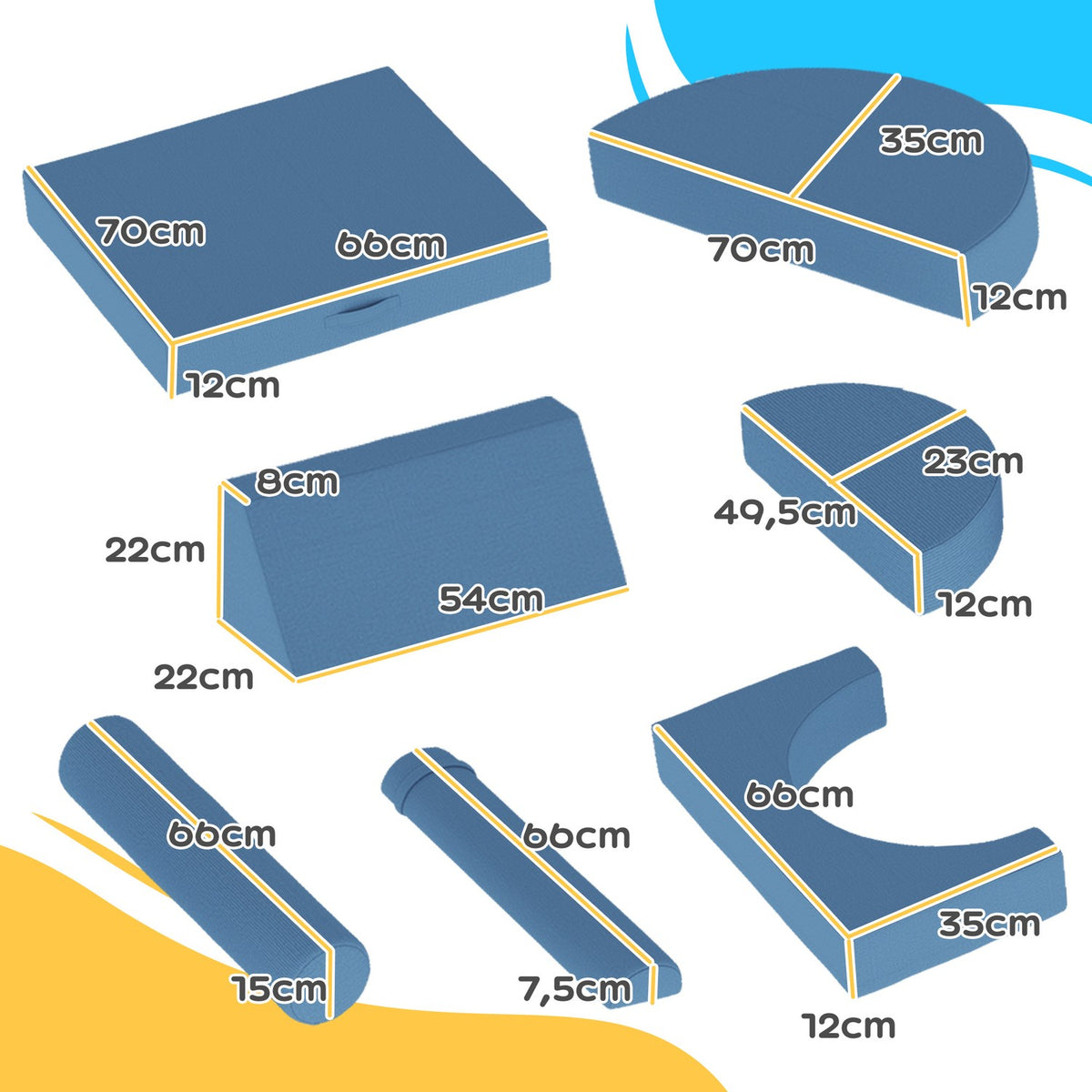 Children's sofa, 14-piece modular children's couch made of foam, soft building blocks, play sofa for children from 18 months, children's room or playroom blue