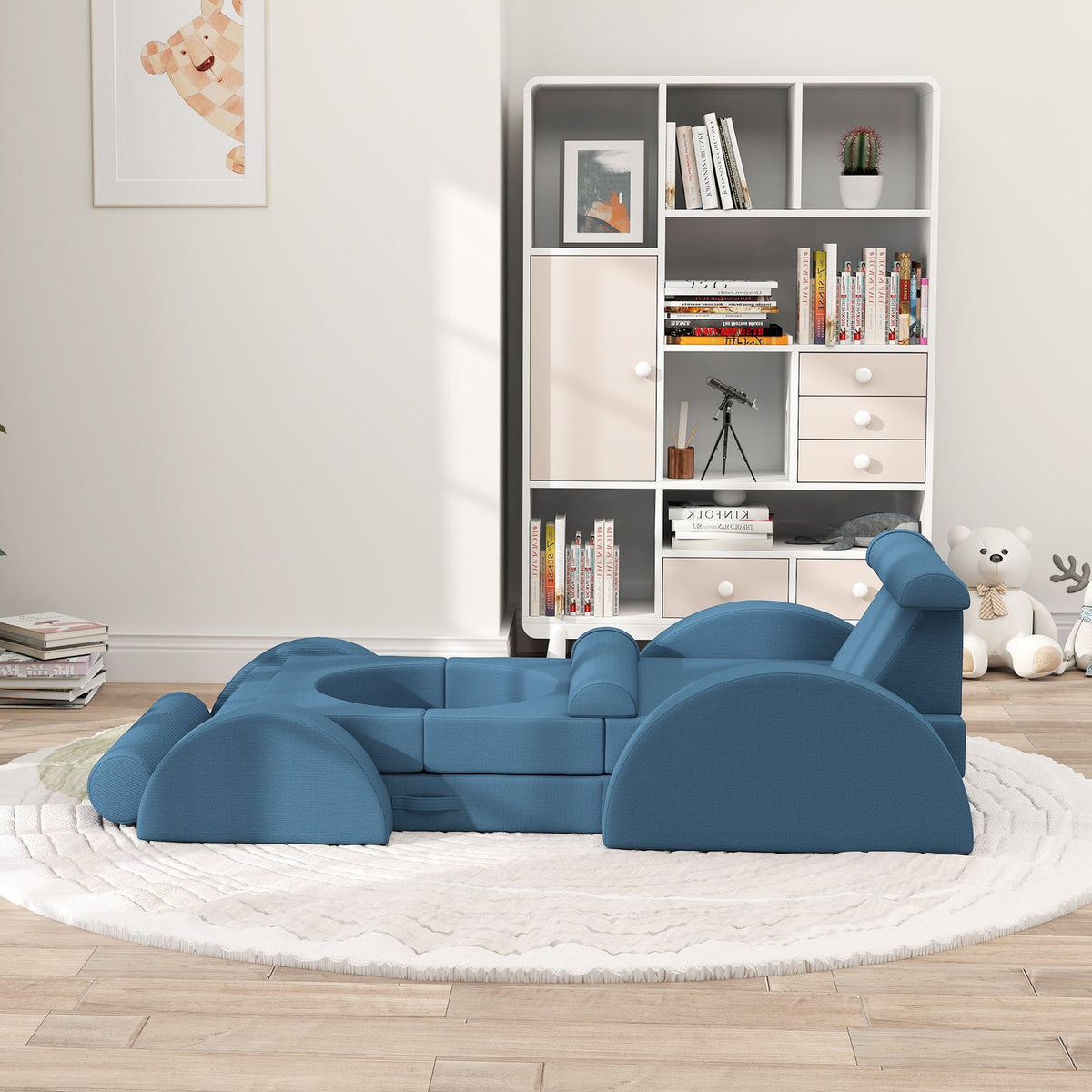Children's sofa, 14-piece modular children's couch made of foam, soft building blocks, play sofa for children from 18 months, children's room or playroom blue