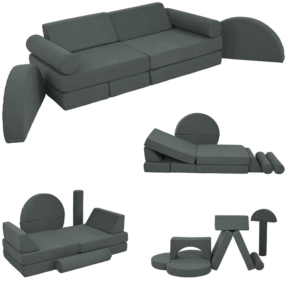 Children's sofa, 14-piece modular children's couch made of foam, soft building blocks, play sofa for children from 18 months, children's room or playroom gray