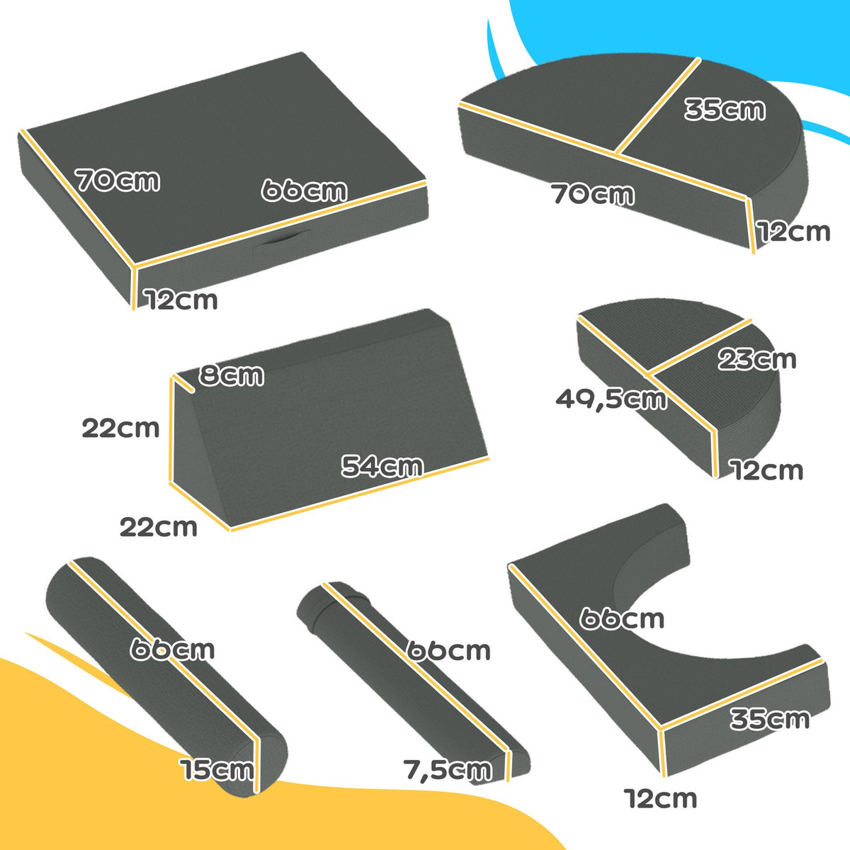 Children's sofa, 14-piece modular children's couch made of foam, soft building blocks, play sofa for children from 18 months, children's room or playroom gray