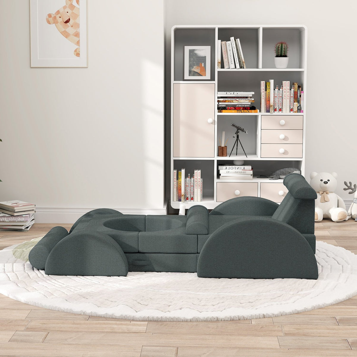Children's sofa, 14-piece modular children's couch made of foam, soft building blocks, play sofa for children from 18 months, children's room or playroom gray